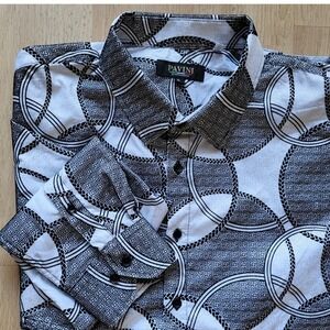 Pavini by Rocco Ravalli Mens XL Geometric Circle Greek Key Button Down Shirt